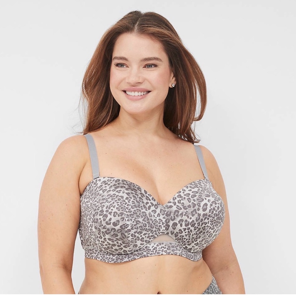 Cacique Comfort Bliss Lightly Lined Multi-Way Strapless Bra Gray Leopard 40D